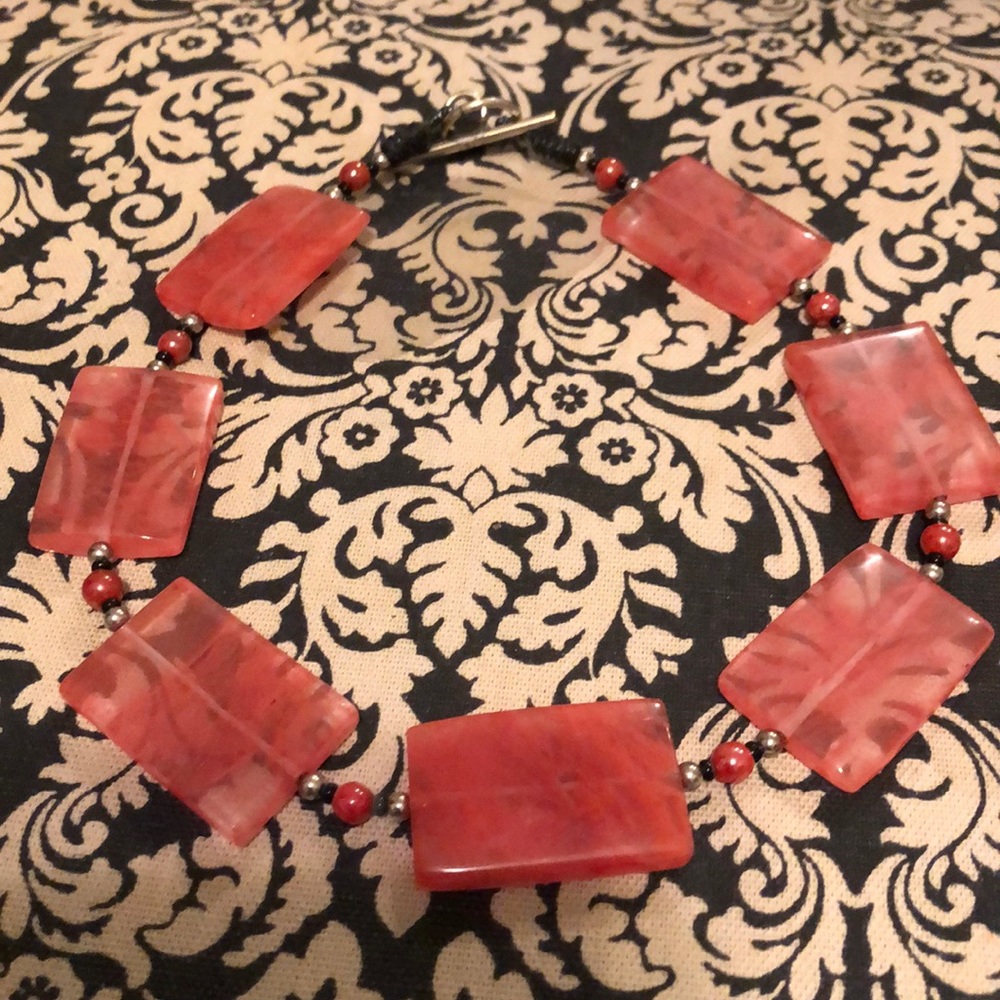 Fun rectangular pink mosaic necklace